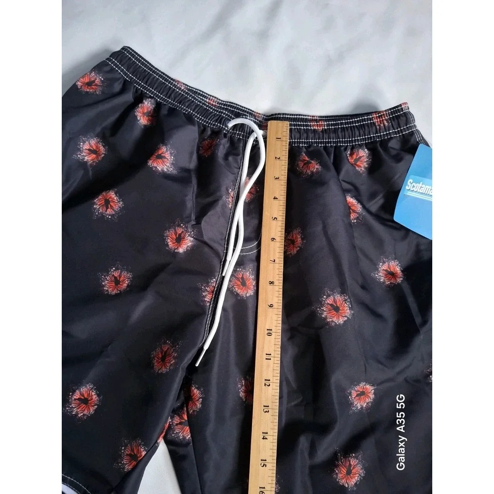 Scotamalone Men's Floral Swim Trunks Black/Red Drawstring Pockets Size L